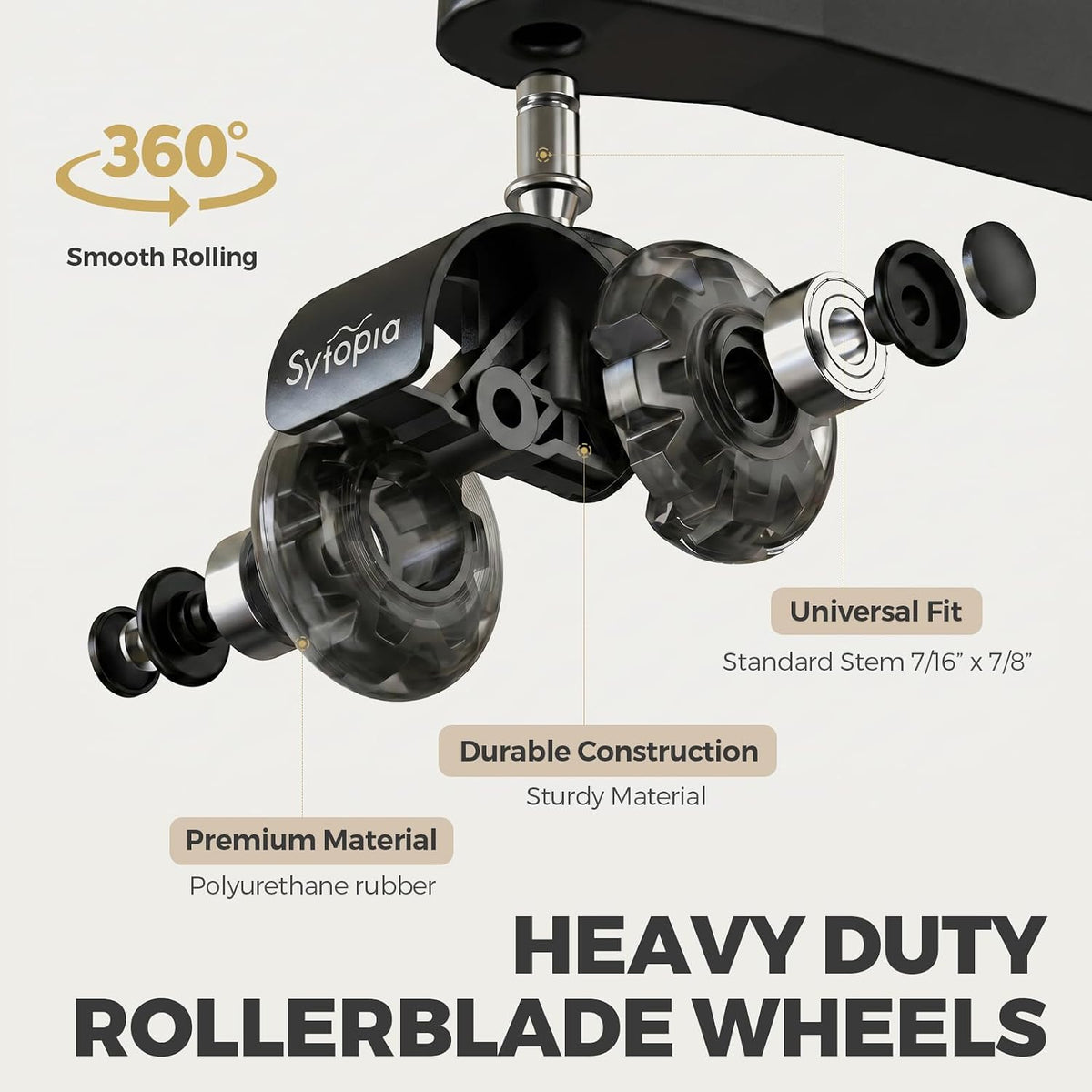 Office Chair Wheels, 2 Inch Rubber Rollers, Heavy Duty, Safe for Hardwood Floors, Carpets, Mats, Universal Size 11x22mm, Smooth and Quiet, Dark Grey, Set of 5