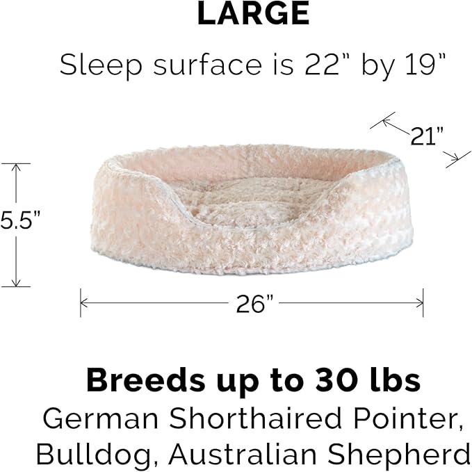 Furhaven Dog Bed for Large/Medium Dogs w/ Removable Washable Cover & Pillow Cushion Insert, For Dogs Up to 30 lbs - Ultra Plush Faux Fur Oval Lounger - Cream, Large
