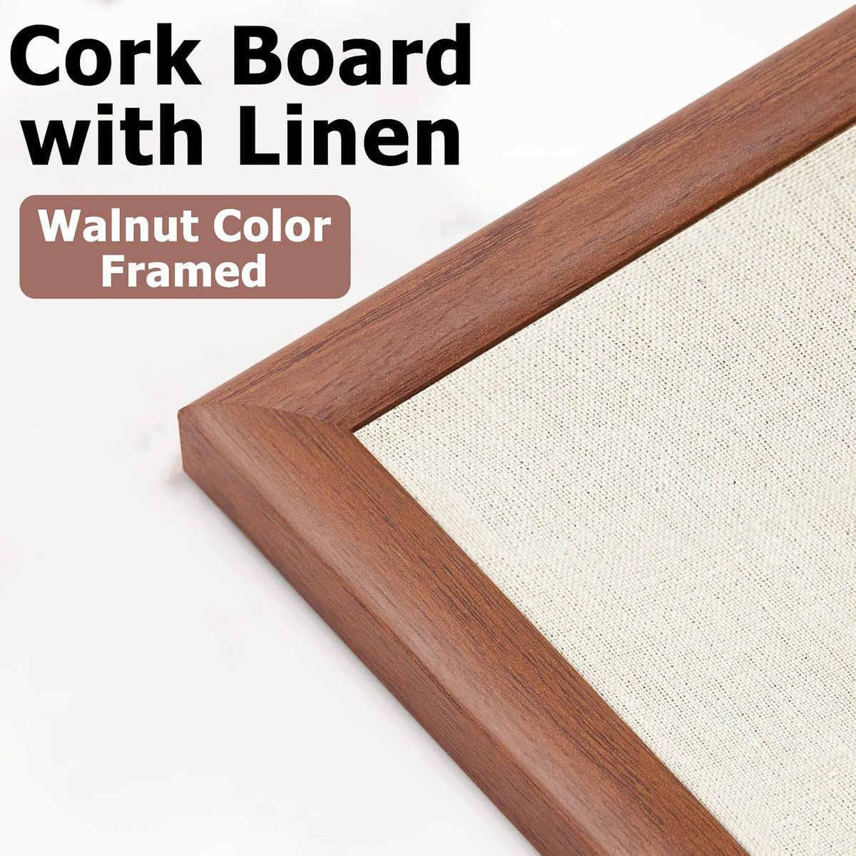 24'' x 36'' Large Linen Bulletin Board, Cork Board for Walls, Walnut Wood Style Frame, Vision Board, Pin Wood, Ideal for Shool, Home and Office