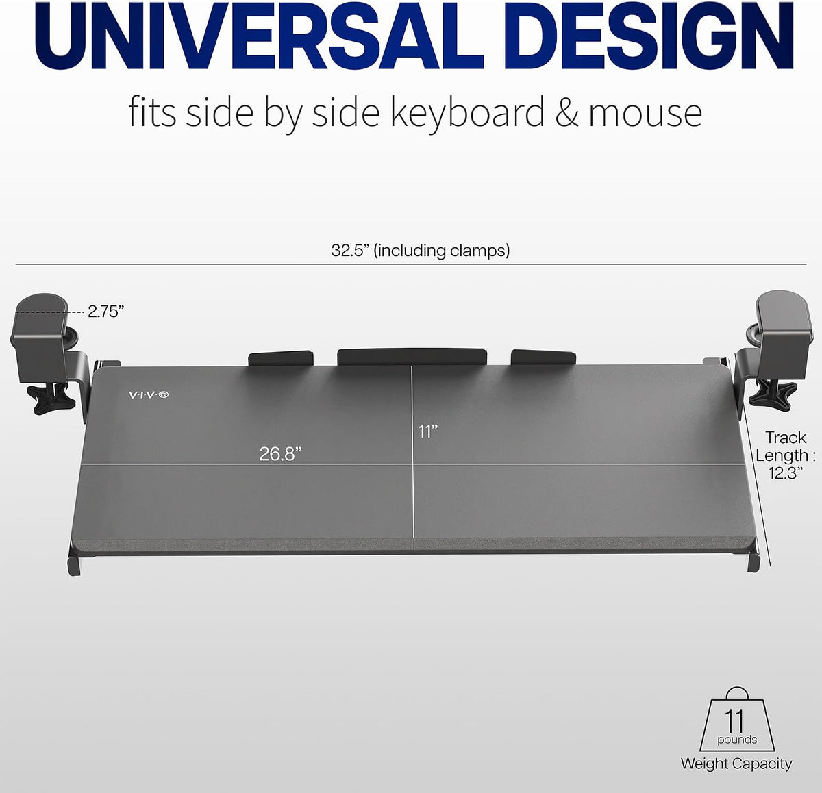 VIVO Large Clamp-on Computer Keyboard and Mouse Under Desk Slider Tray, 27 x 11 inch Pull Out Platform Drawer, Gray, MOUNT-KB05GY