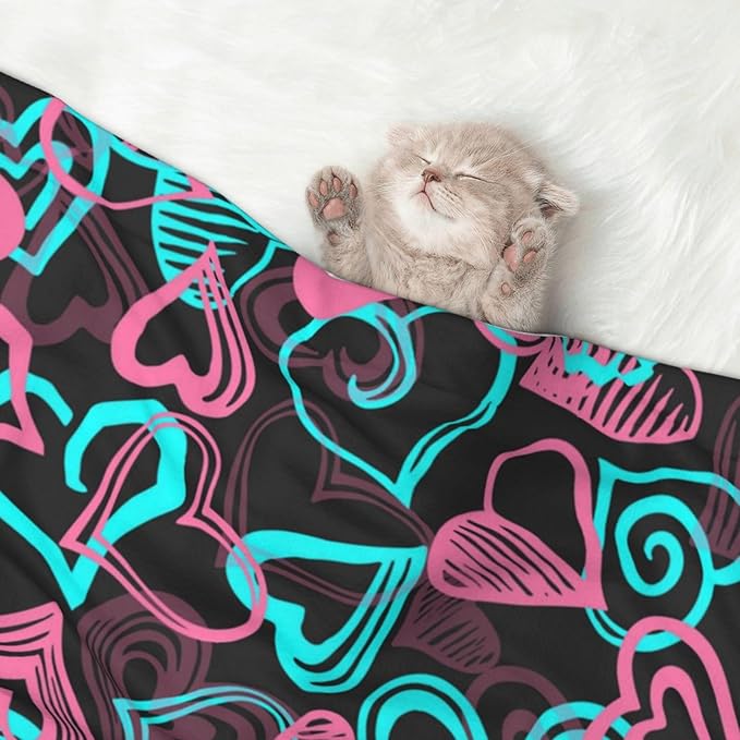 Reversible Pet Blanket for Easy Cleaning Maintenance, Abstract Love Hearts Pattern, Double Sided Plush Dot Design Means Double Use Between Washes for Convenience
