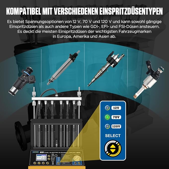 AUTOOL Automotive 6-Cylinder 110V GDI Fuel Injector Cleaning Machine, EFI Fuel