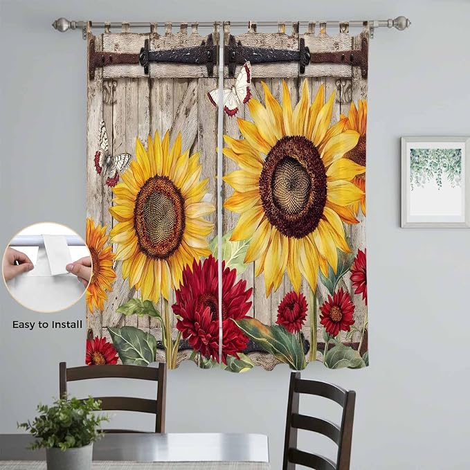 Sunflowers Living Room Curtains 96 Inch Length, Window Curtains Tab Top
