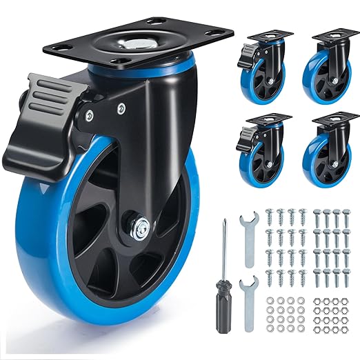 Swivel Caster Wheels Set of 4,5 Inch Casters Wheels for Carts Heavy Duty,Locking Caster Wheels for Furniture and Workbench.