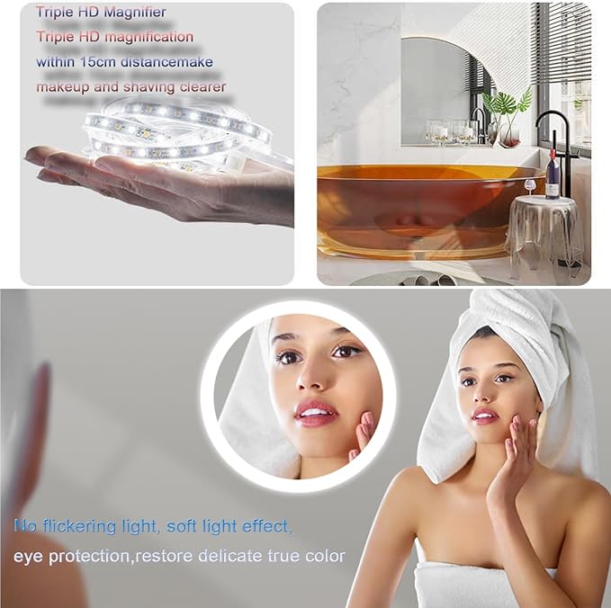 Smart Lighted Bathroom Mirror for Wall，Bathroom Mirror