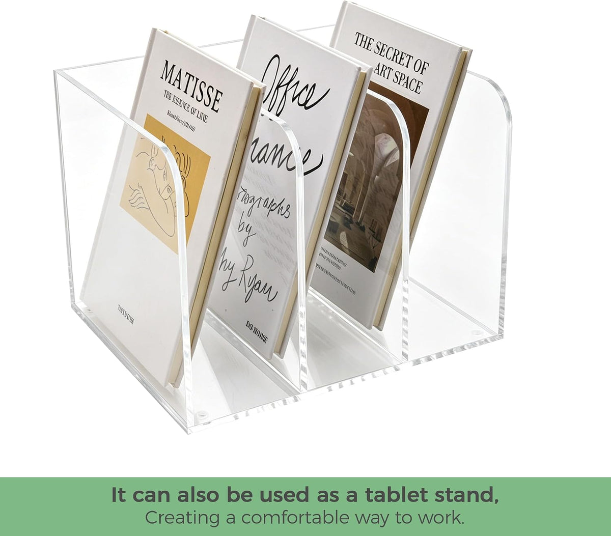 Lovemolly 3-Slot Clear Acrylic Magazine File Holder – Wide Vertical Desk Organizer for Books, Binders & Tablets, 5mm Thick, 7.48 x 8.97 x 6.69 in