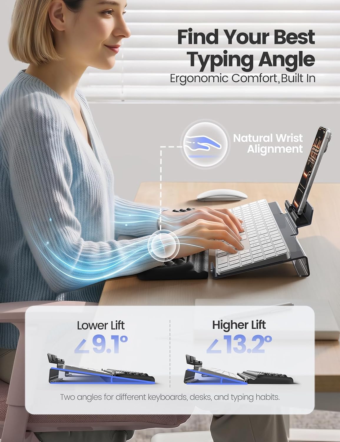 Vaydeer Wrist Rest with Keyboard Stand and Phone Holder, Keyboard Riser Set