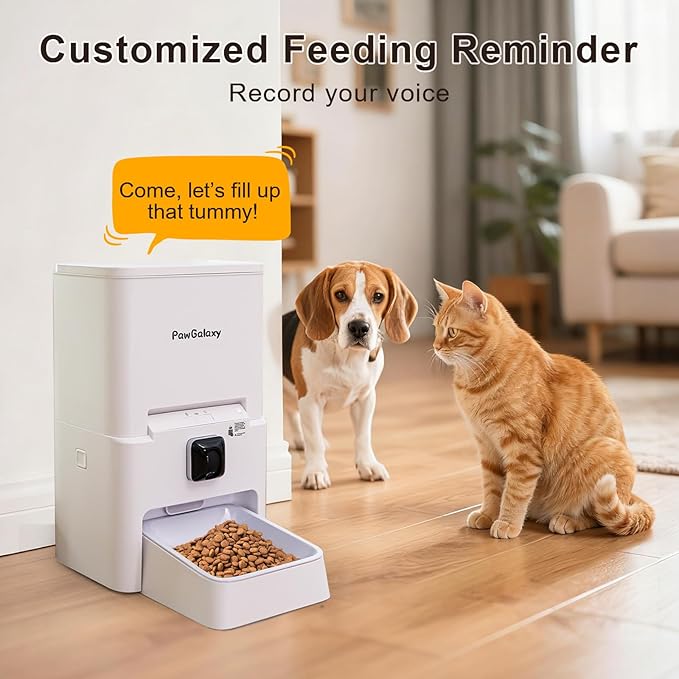 Automatic Pet Feeder, White 6L Cat Food Dispenser, Supports 5G & 2.4G, with 1080P HD Night Vision 142° Camera, APP Remote Control, Customizable Portion Sizes, Low Food & Motion Alerts