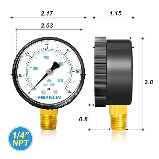 MEANLIN MEASURE 1/4" NPT 0-60Psi 2" FACE DIAL Swimming Pool Water Pressure