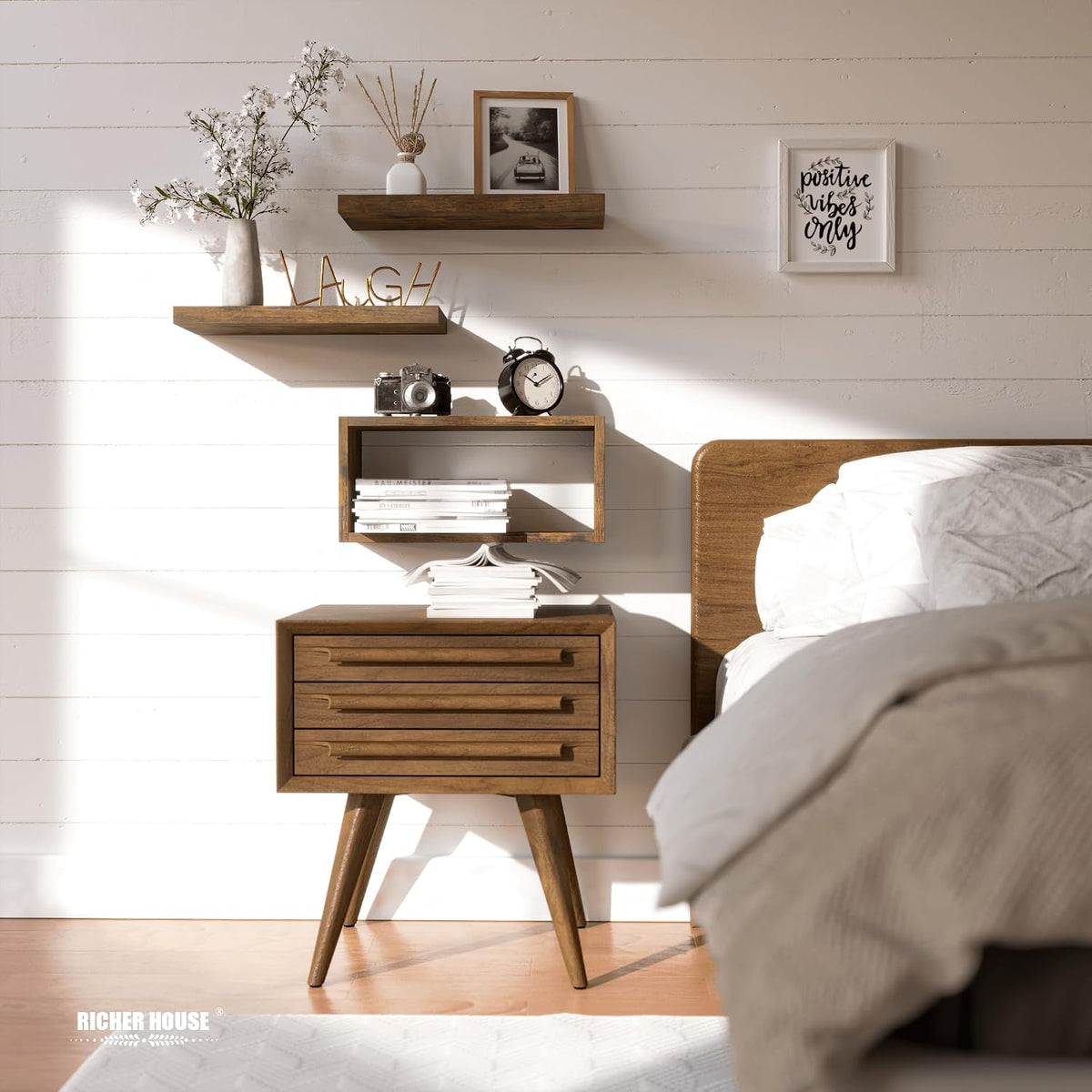 RICHER HOUSE 3-Set Brown Floating Wall Shelves, Bathroom Shelf Over Toilet
