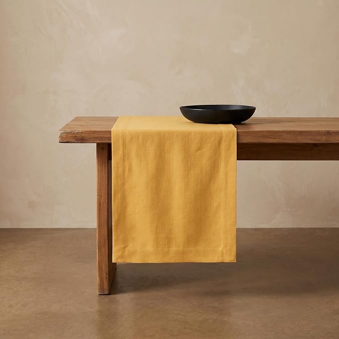 Solino Home 100% Pure Linen Table Runner Mustard Yellow, Fete 14 x 108 in |