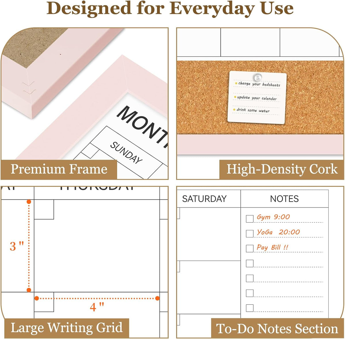 Dry Erase Calendar Whiteboard for Wall, 36'' x 24'' White Board Calendar