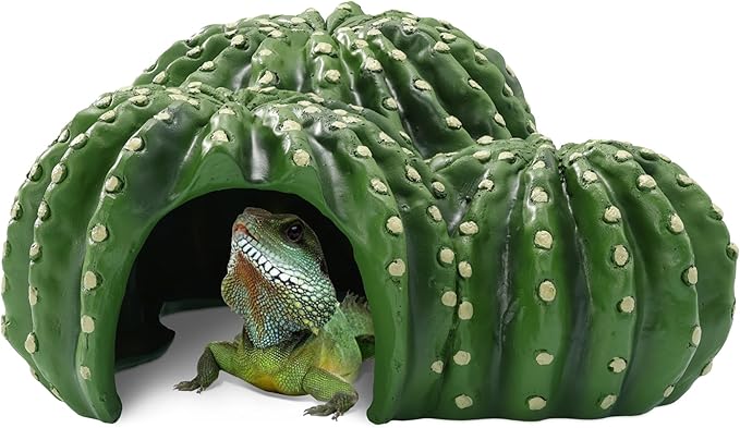 Navaris Cactus Shaped Reptile Hide Out - Reptile Accessories for Leopard Gecko, Snake, Tortoise, and More - Unique Hideout for Vivarium Decorations