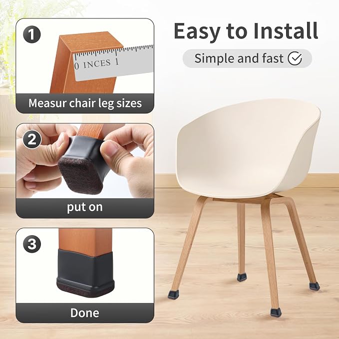 Ezprotekt 8 Pcs Rectangle Black Felt Chair Leg Floor Protectors