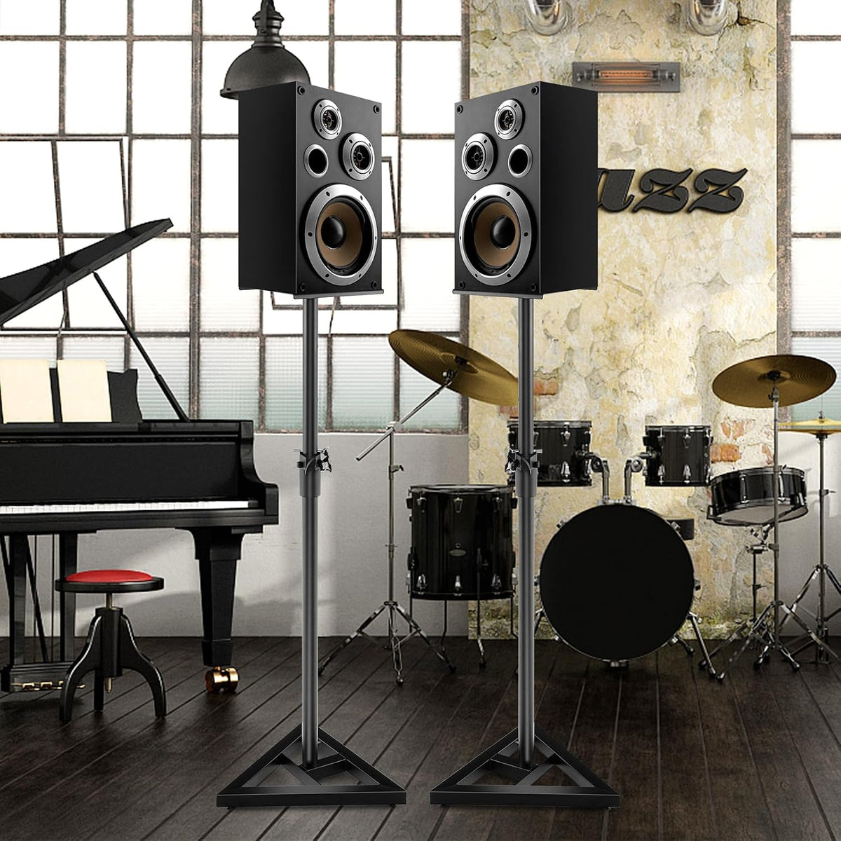 S AFSTAR Speaker Stands Pair, Height Adjustable Floor Speaker Stands with Cable Management, Surround Sound Speaker Stand for Bookshelf Speakers, Universal Studio Monitor Stands for Home & Office