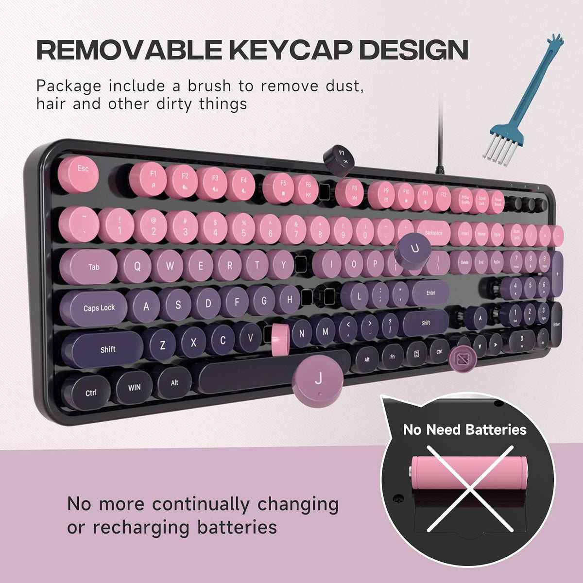 MOFII Computer Keyboards Wired, Plug Play USB Full Size Typewriter Keyboard, Cute Colorful Aesthetic Keyboard with Foldable Stands for Windows PC Laptop (Berry Pink)