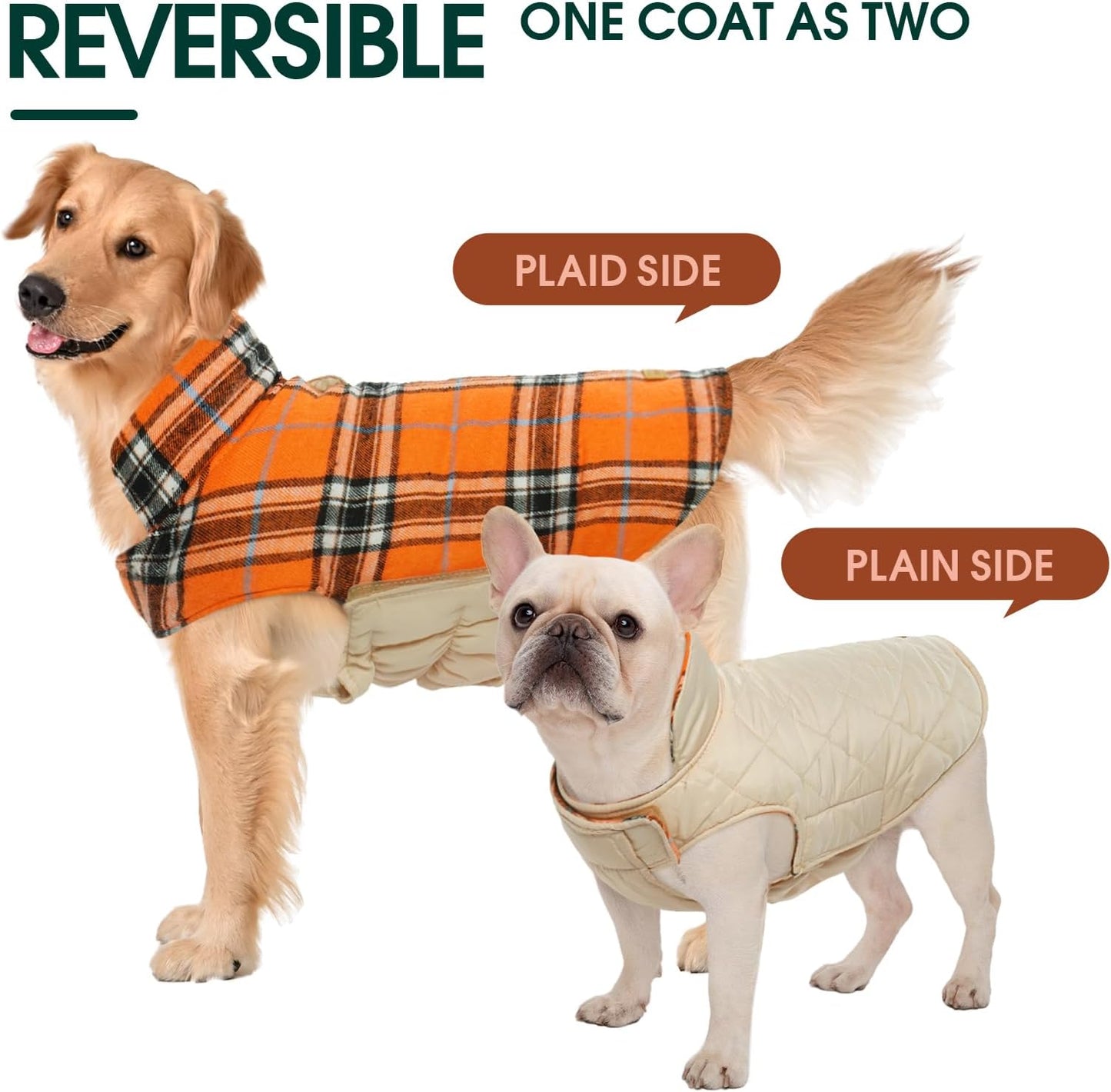 Kuoser Warm Dog Coat, Waterproof Dog Jacket for Extra Large Dogs, Adjustable Durable XXXL Doggie Winter Coat Reversible Puppy Cold Weather Apparel for Large Breed, Orange 3XL