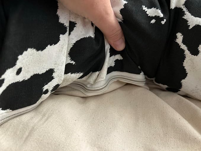 Organic Cotton Canvas Dog Bed: Removable Cover, Natural Fill - Made in USA (Cow Print Black White, Medium 28" x 8" inches)