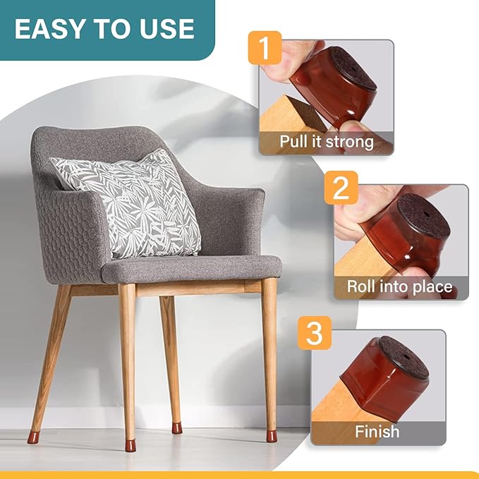 24 Pcs Chair Leg Floor Protectors Round, Silicone Felt Furniture Leg Pads Caps Covers for Hardwood Floors (Fit 1-5/16" to 2")
