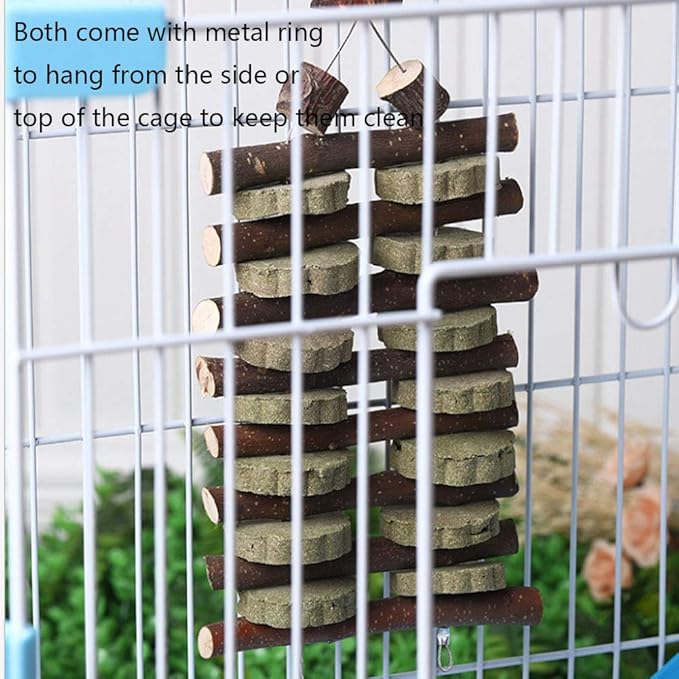 Hamiledyi Bunny Chew Toy for Teeth,Guinea Pig Natural Organic Fruitwood Sticks with Grass Cake for Rabbits,Chinchillas,Gerbils, Squirrels, Hamsters, Chewing/Improve Dental Health