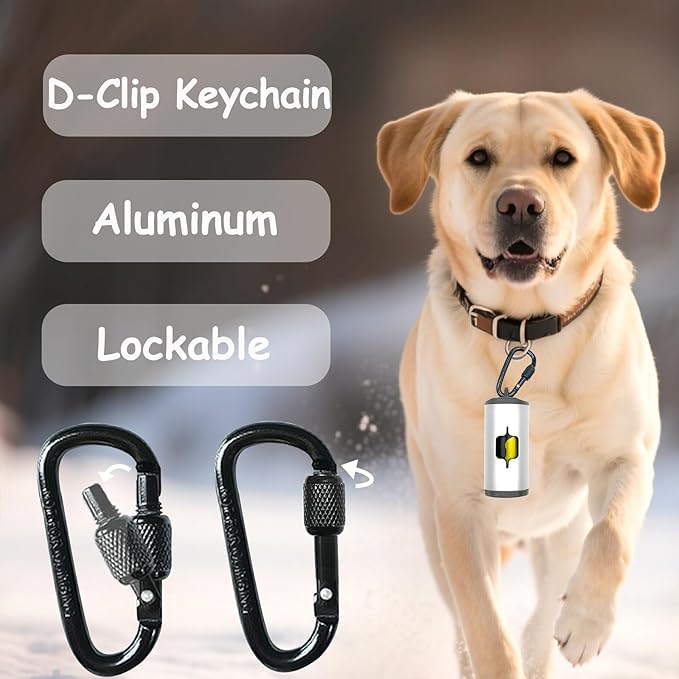 Metal Dog Poop Bag Holder w/Leash Clip|Durable Scratch-Resistant Aluminum|15 Bags+3 Accessories(Silver)