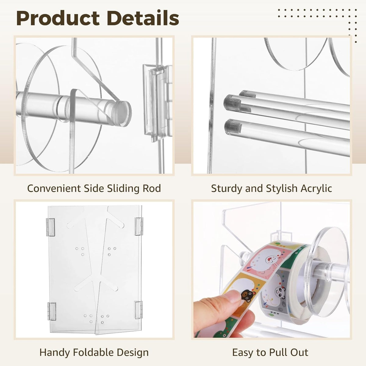 Double-Layer Acrylic Roll Sticker Dispenser, Foldable Label Roll Holder, 2-Tier Label Display Stand with Screwdriver & Screws, Transparent Label Organizer for Homes, Offices, Schools