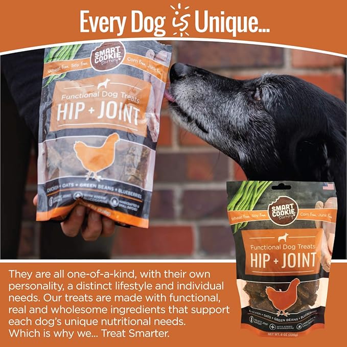 Smart Cookie All Natural Dog Treats - Healthy Hip and Joint Chicken Dog Biscuits with Glucosamine - Ideal for Senior Dogs and Sensitive Stomachs - Dehydrated, Crunchy, Human-Grade, Made in USA - 8oz