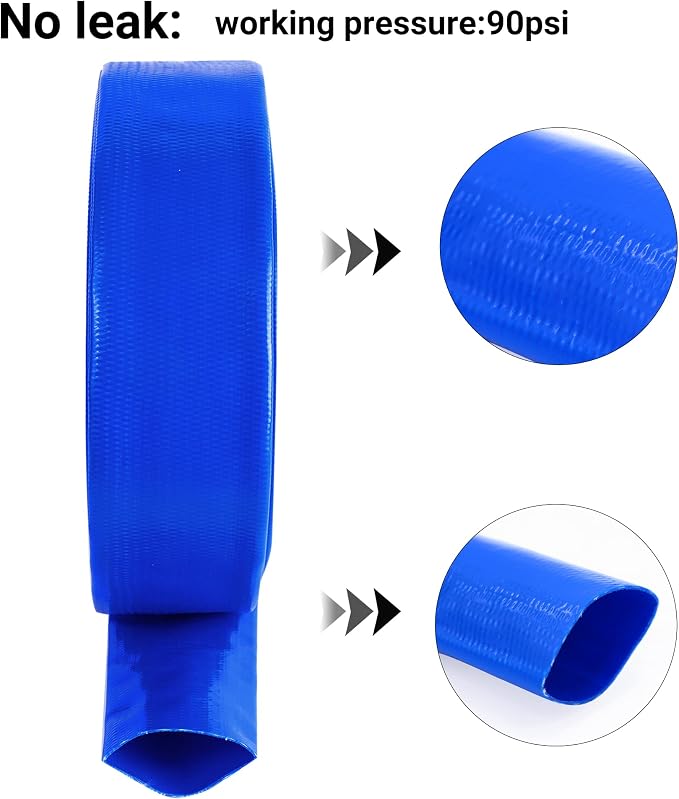 2" x 100 FT Pool Backwash Hose Blue Heavy Duty Reinforced PVC Lay Flat Water