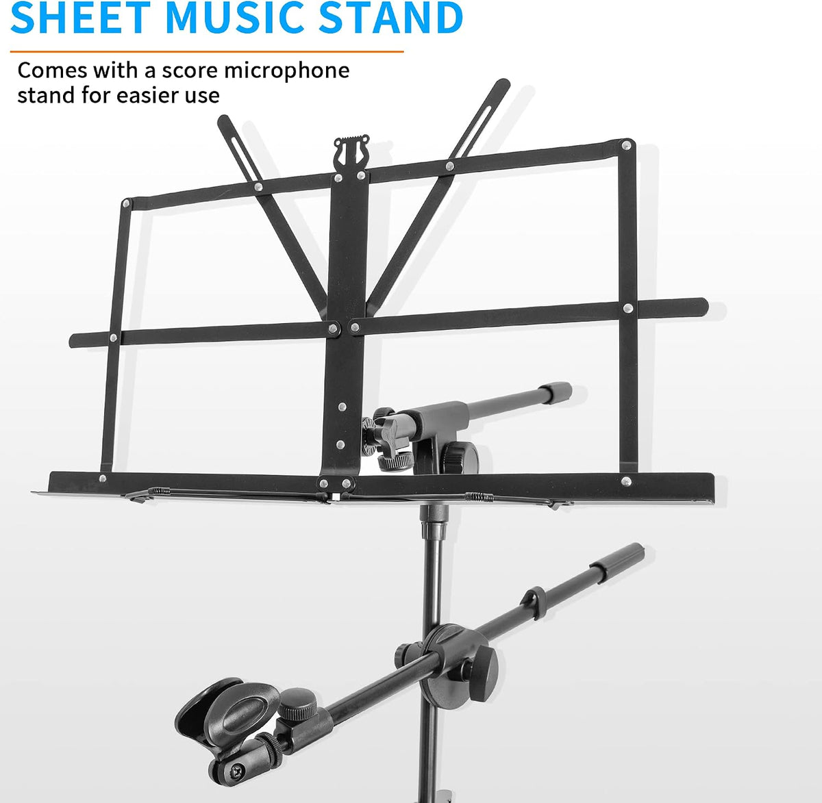 AKOZLIN Aluminum Alloy Keyboard Stand Spider 61 76 88 Keys Holder 2 Tier With Detachable Music and Microphone Rack(Black)
