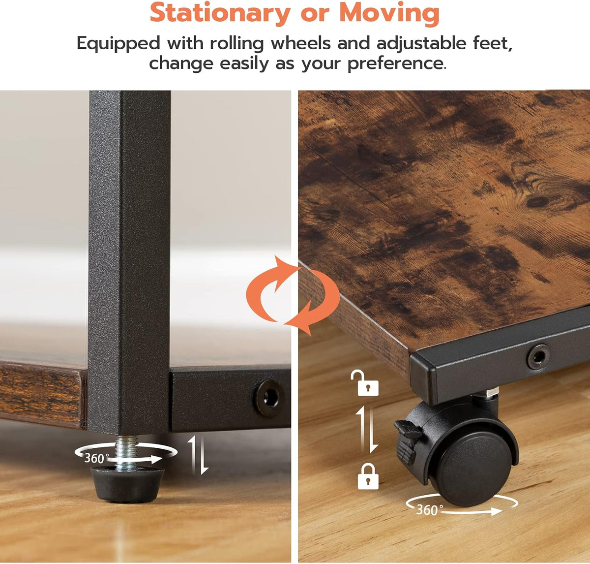 HOOBRO Under Desk Printer Stand, 2-Tier Industrial Printer Cart with Storage Shelf, Mobile Machine Holder Table Stand, for Home and Office, Rustic Brown and Black BF42PS01