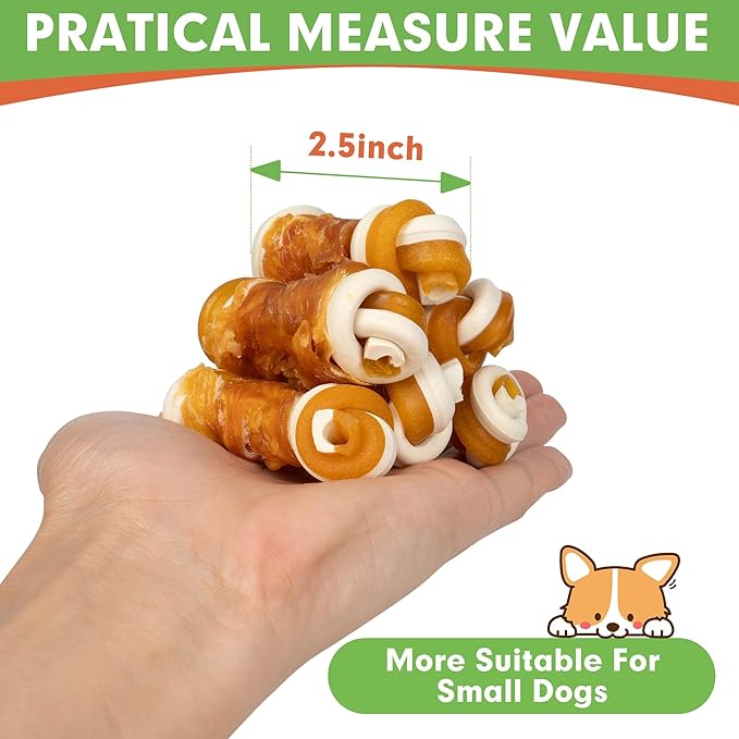 MON2SUN 2.5" Rawhide Free Dog Treats with Mixed Vegetables, Chicken Wrapped Mini Knot Bones for Small Dogs, Healthy Snacks for Balanced Nutrition, 21.2oz (Pack of 2)