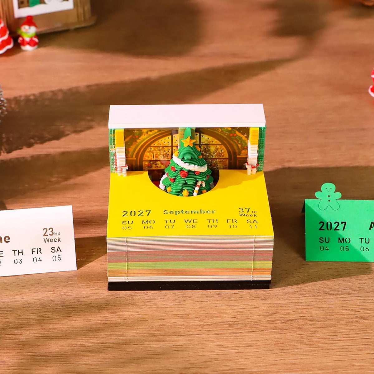 3D Calendar 2027,3D Art Desk Time Piece Calendar Tear-Away Memo Pad DIY Note Pad for Record, Bookmark, Gift & Office Decor (Christmas Tree)