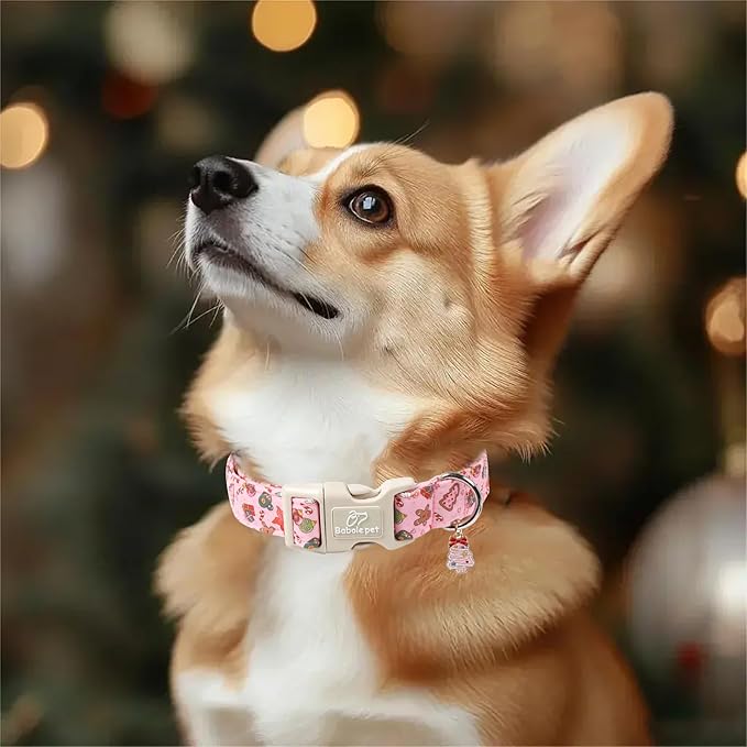 Christmas Dog Collar - Cute Pink Cozy Christmas Puppy Collar with Safety Buckle, Soft Adjustable Holiday Dog Collars for Small Medium Large Dogs S