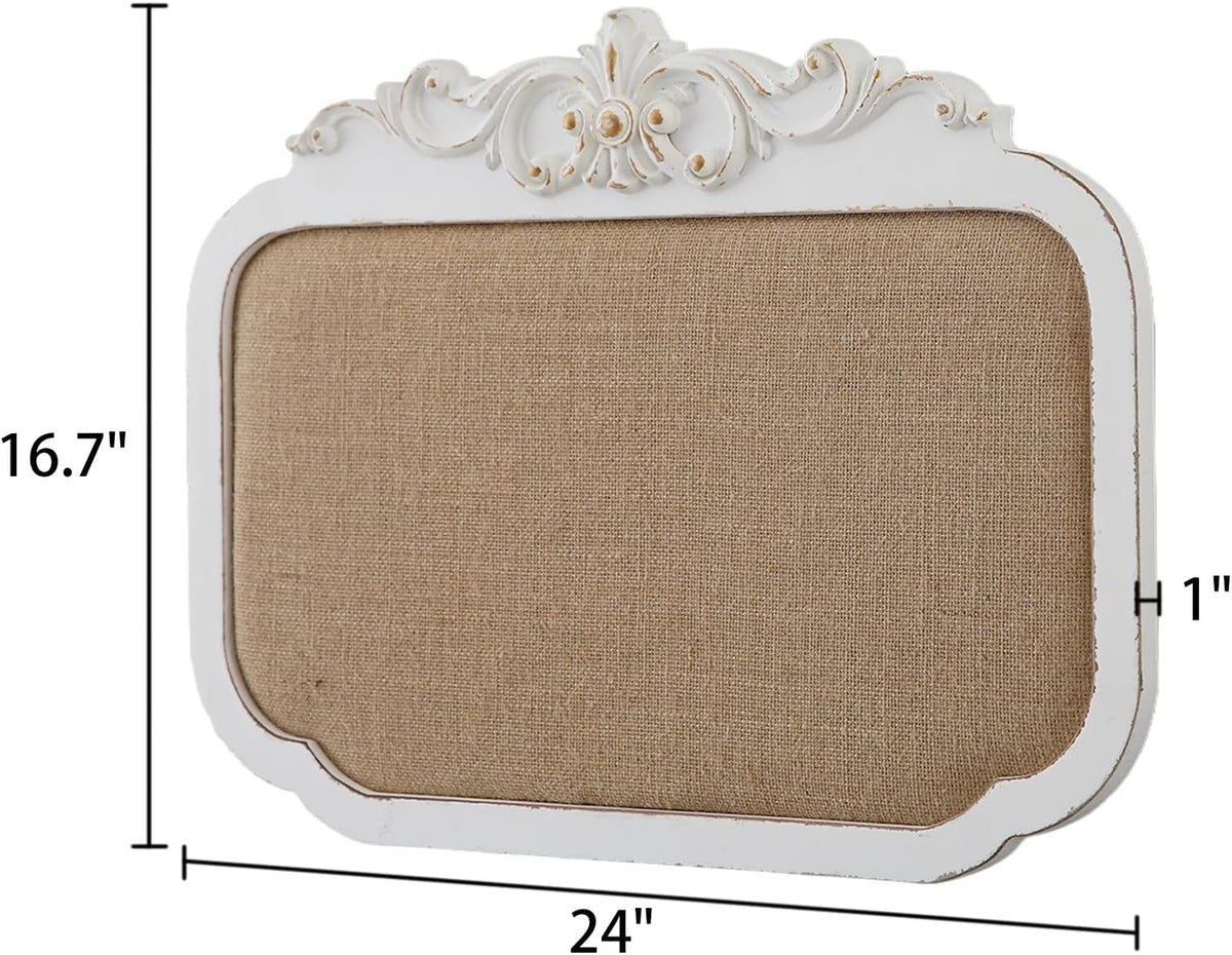 SOFE 17x24 Rustic Fabric Pin Board, Distressed White Frame Bulletin Board