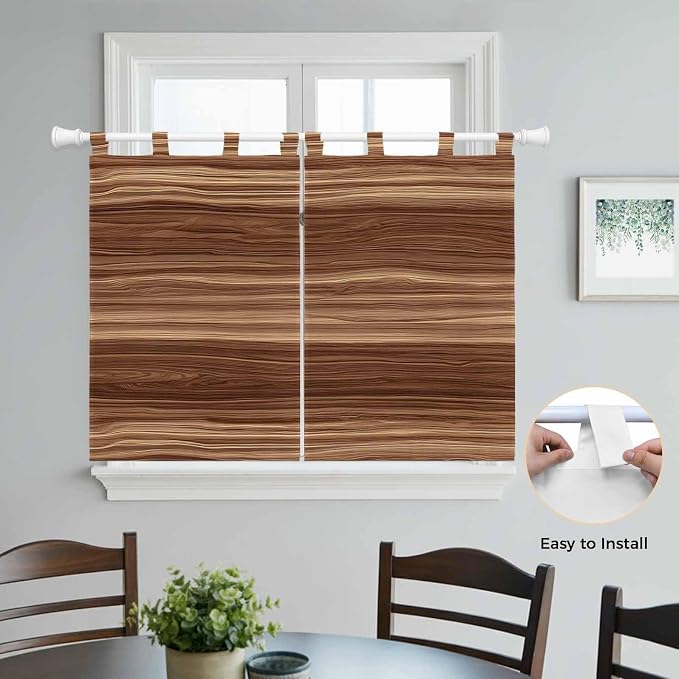Brown Western Bedroom Curtains 63 Inch Length, Window Curtains Tab Top
