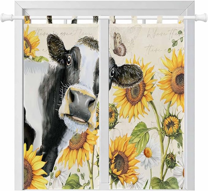 Yellow Sunflowers Bathroom Curtains 63 Inch Length, Window Curtains Tab Top