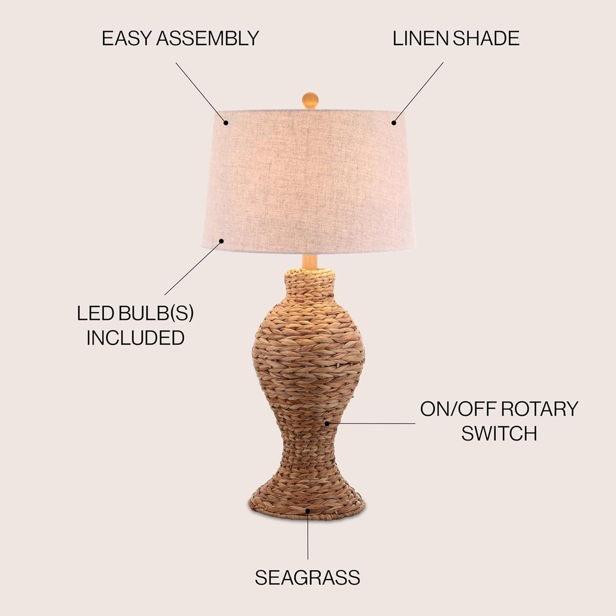 JONATHAN Y Elicia Farmhouse 31" Water Hyacinth Table Lamp, Natural