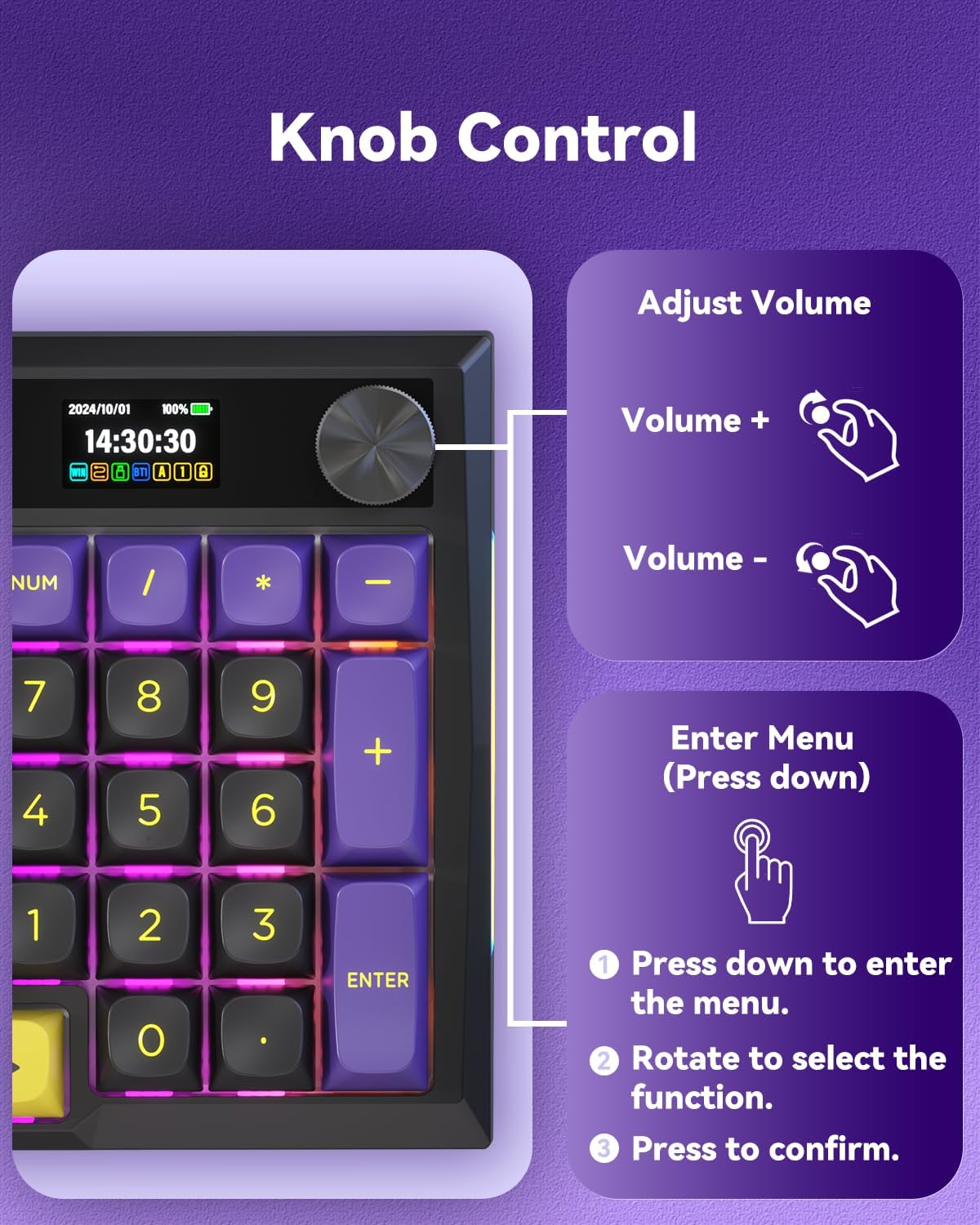 Redragon K725L Wireless Mechanical Keyboard with Screen and Knob, Purple