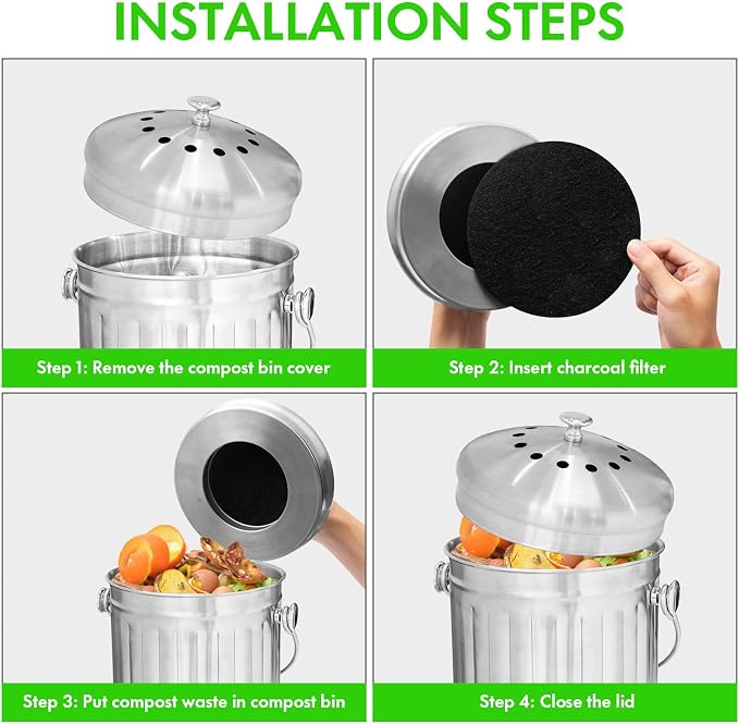 6.5 Inch Kitchen Compost Bin Filters Charcoal Replacement, ENLOY 12 Pack