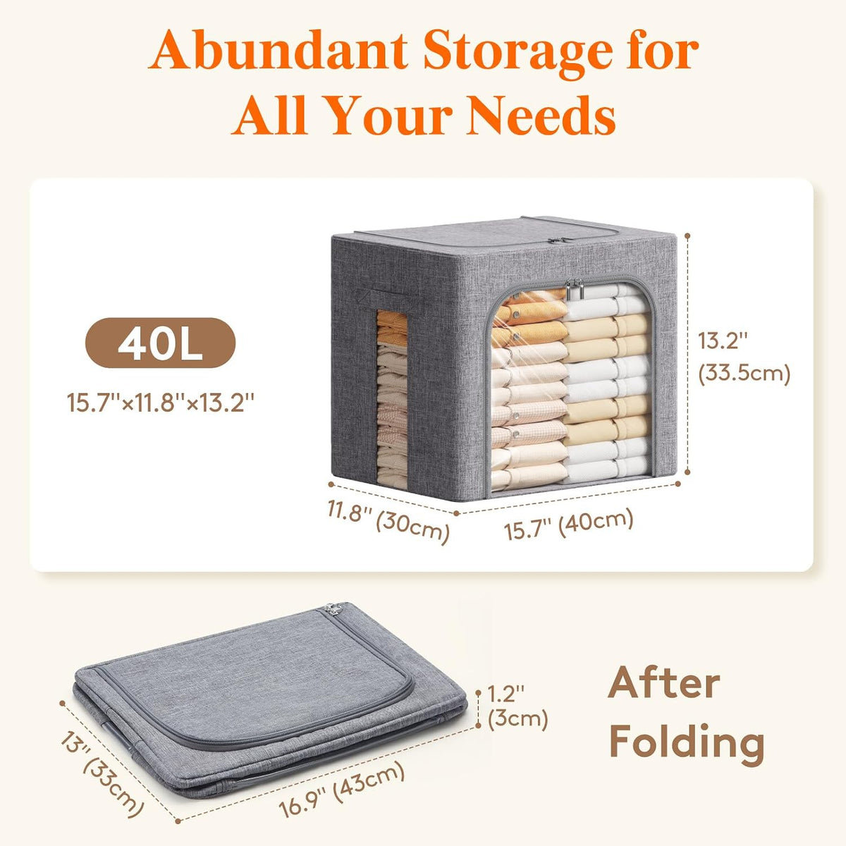 Lifewit 4 Pack Clothes Storage Bins with Metal Frame, Stackable Storage Box