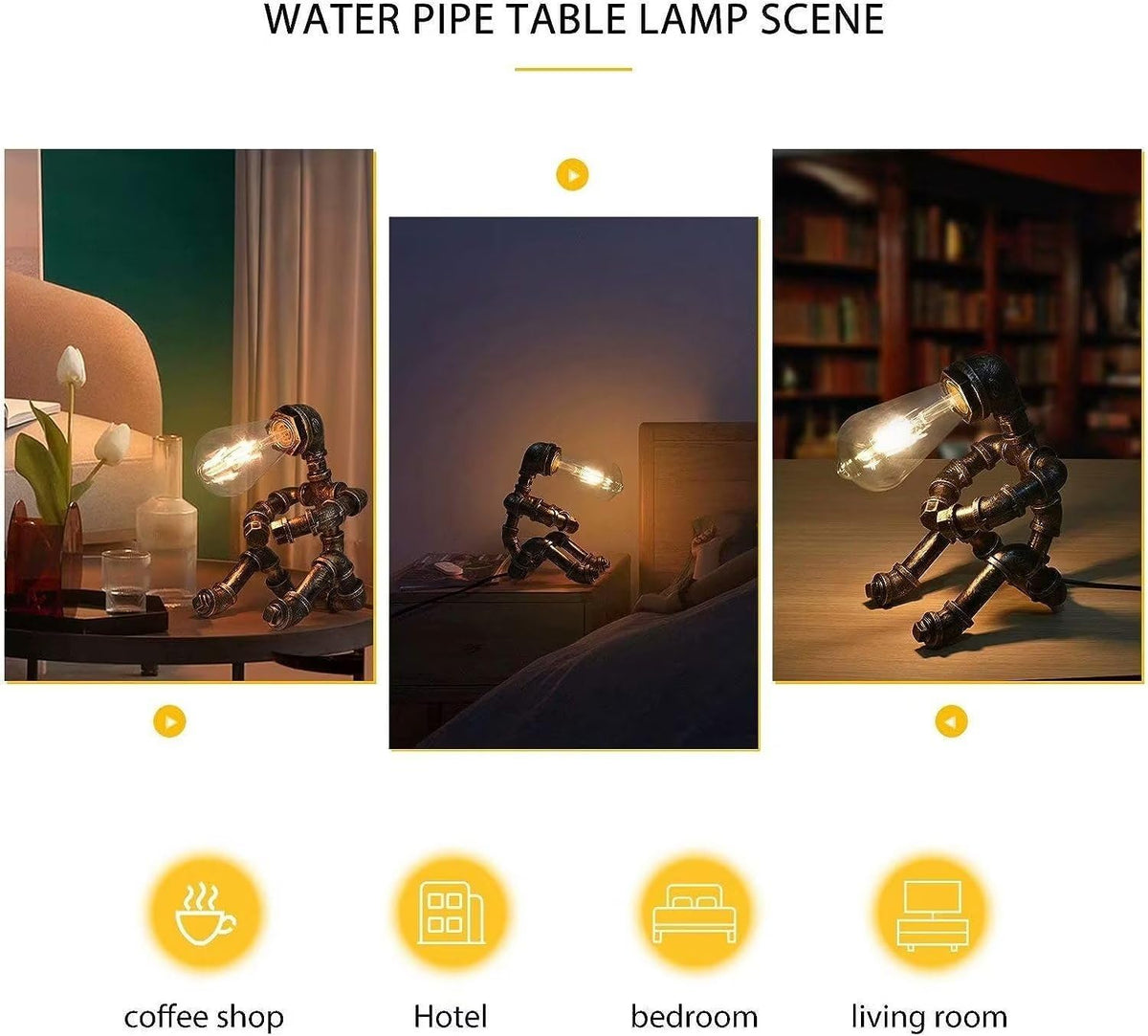 Steampunk Table Lamp, Vintage Industrial Metal Robot Table lamp, Water Pipe Table Lamp, Robot Style Desktop Light for Bedside Desk Bar Cafe Desktop Room Decoration