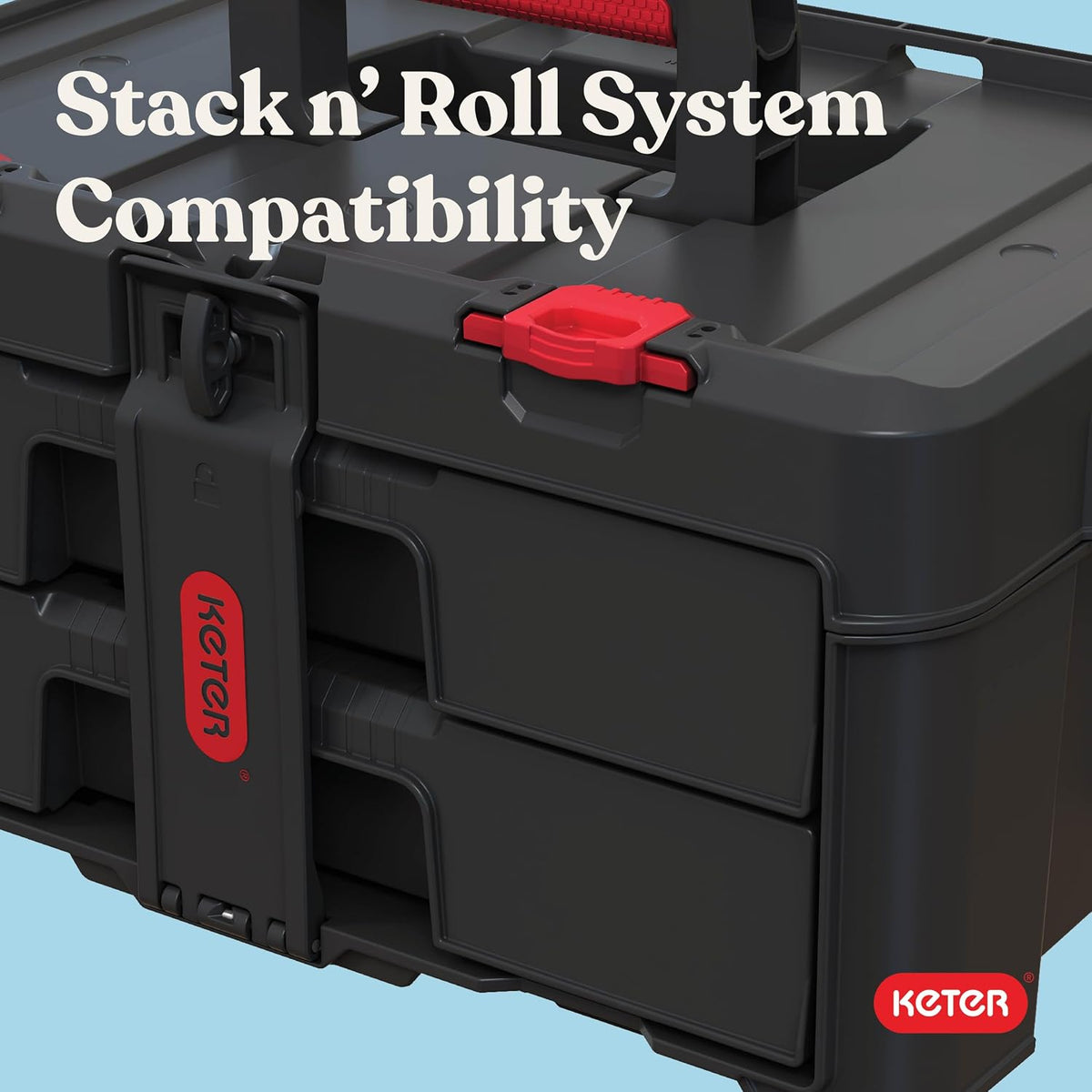 Keter Stack-n-Roll Two Drawer Tool Box for Small Parts and Power Tool Accessories, Fits Keter Modular Tool Storage System