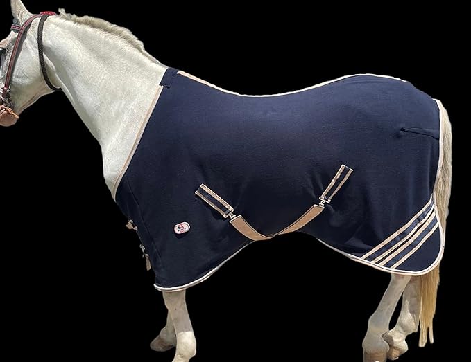 Majestic Ally Anti Pill Fleece Horse Blanket/Sheet with Silver Braided Rope (Navy, 76)