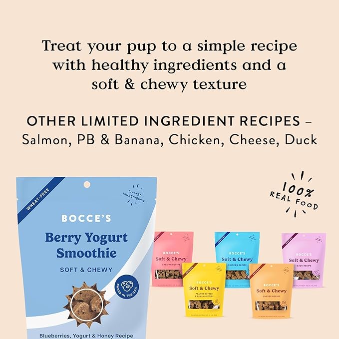 Bocce's Bakery PB Banana Chip + Berry Smoothie Dog Treat Bundle – Natural, Wheat-Free Soft & Chewy Cookies Made with Real Ingredients and Baked in The USA – 2 Pack Bundle