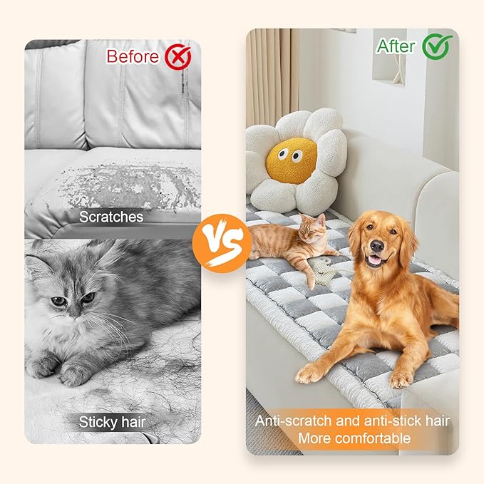 Dog Couch Cover for Washable, Non-Slip Plaid Square Sofa Cushion Protector, Soft, and Multi-Functional Pet Friendly Sofa Cover for Cats Dogs (27.6 x 59.06 inch, Grey)