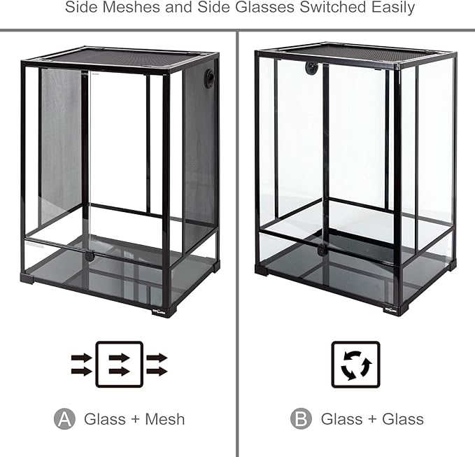 REPTI ZOO 24" x 18" x 36" Reptile Tall Glass Terrarium Rainforest Habitat Double Hinge Door with Screen Ventilation 67 Gallon Reptile Terrarium Easy Assembly