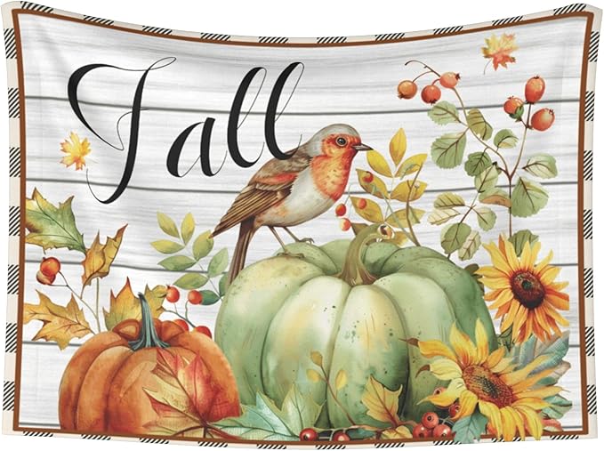 Fall Blanket for Pet - Wood Throw Blanket 30x20 Pumpkin Birds Sunflowers Couch Blankets for Puppy Dogs Cats