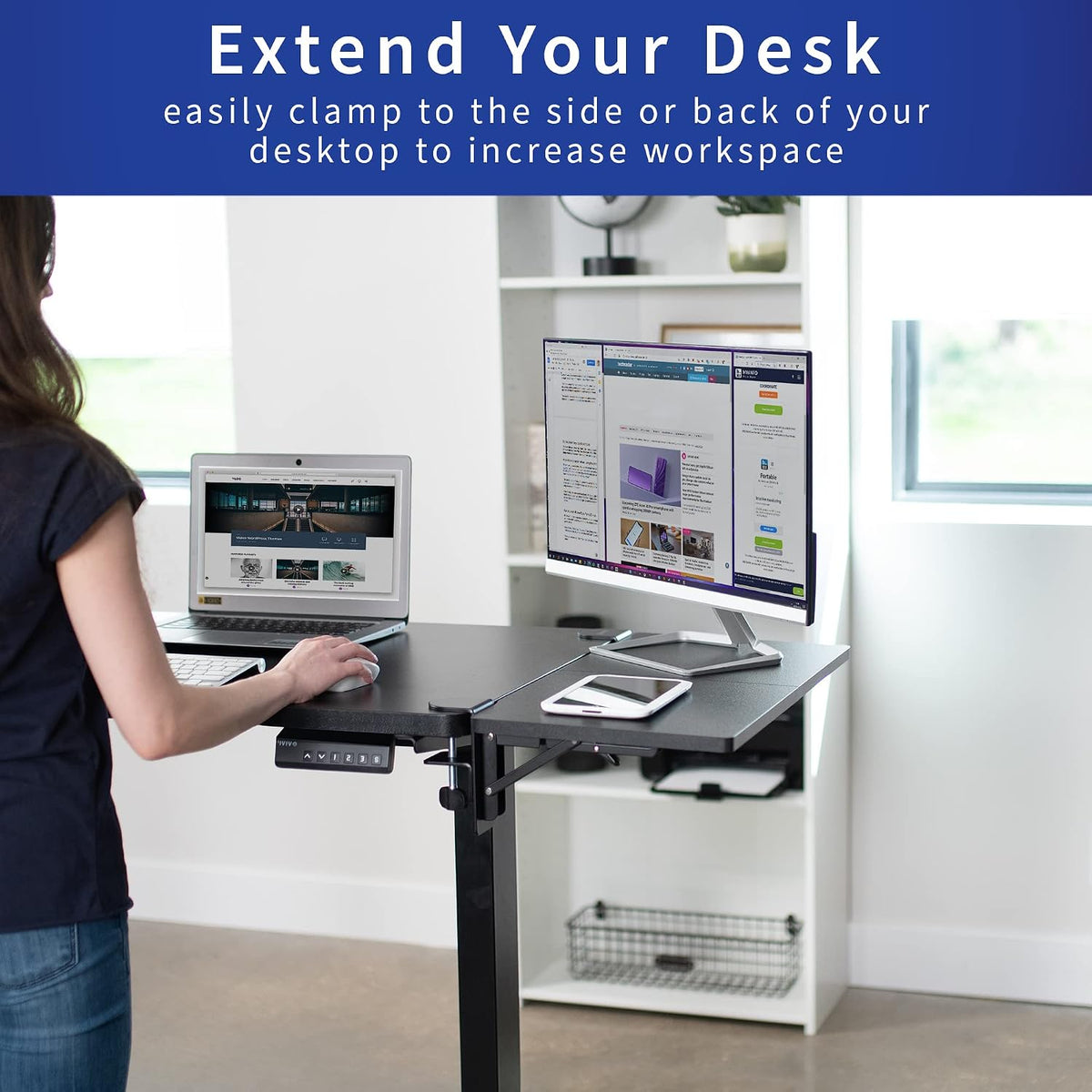 VIVO Black Clamp-on 24 x 12 inch Desk Extender, DESK-EXT24