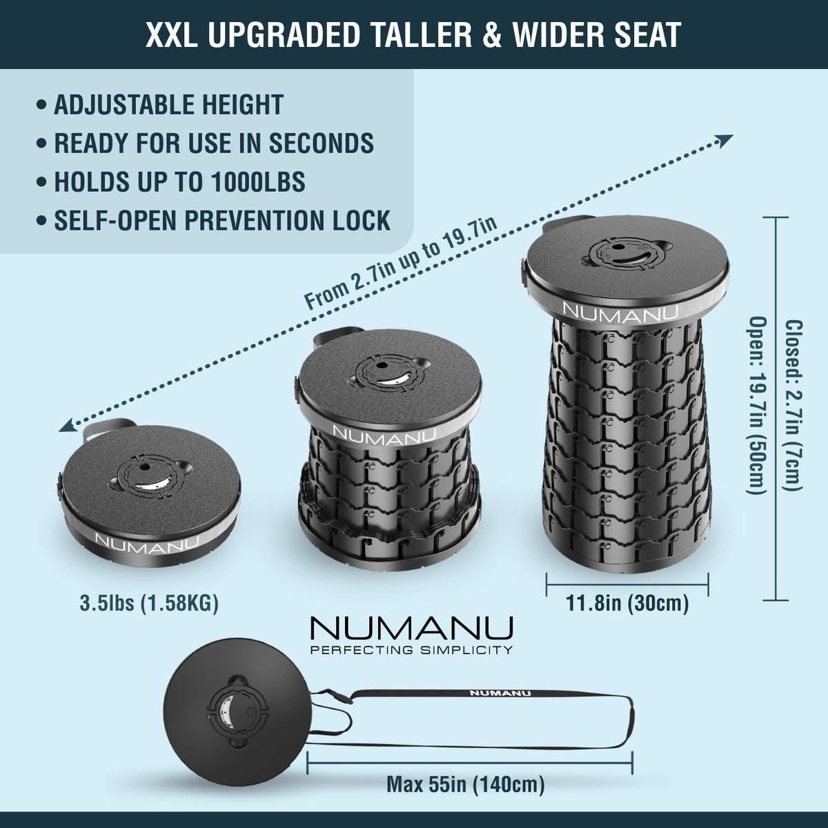 NUMANU XXL Cushioned Collapsible Stool for Adults, Folding Seat, 1000 lbs