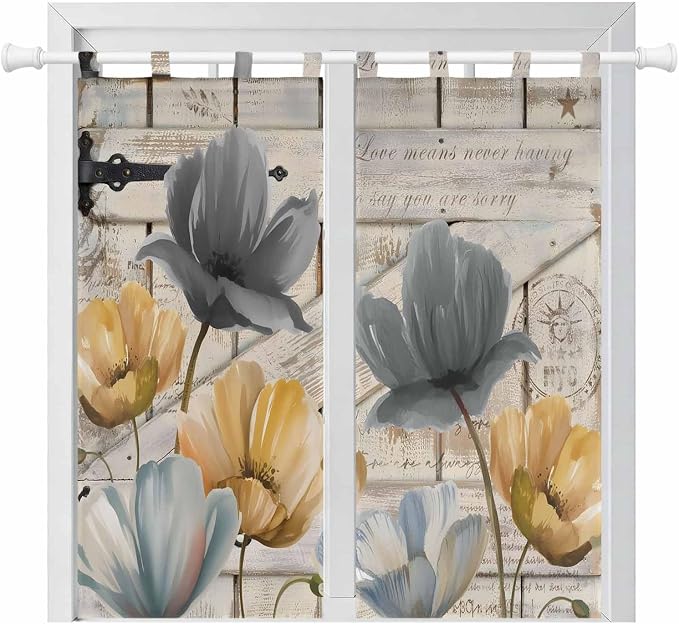 Spring Tulips Flower Bedroom Curtains 72 Inch Length, Window Curtains Tab Top